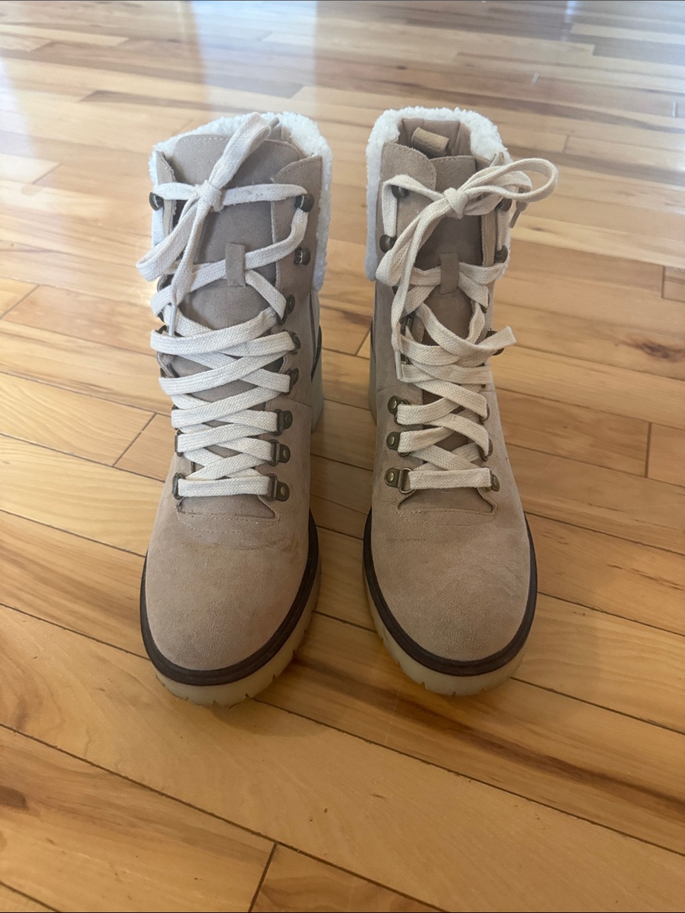 Vici Tan Suede Lace-Up Shearling Boots